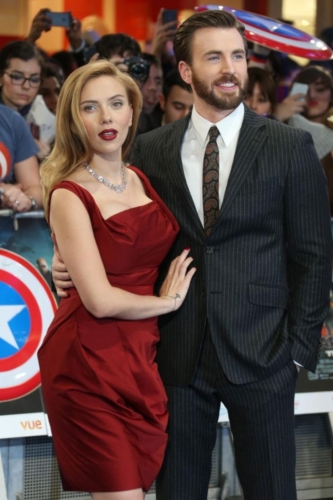  Scarlett Johansson and Chris Evans at UK premiere of the movie Captain America: The Winter Soldier at the Vue Westfield on Thursday, March 20, 2014 in London. (Photo by Joel Ryan/Invision/AP Images)